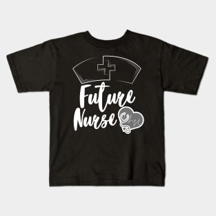 Future Nurse white text design with nurse hat, heart and stethoscope. Kids T-Shirt